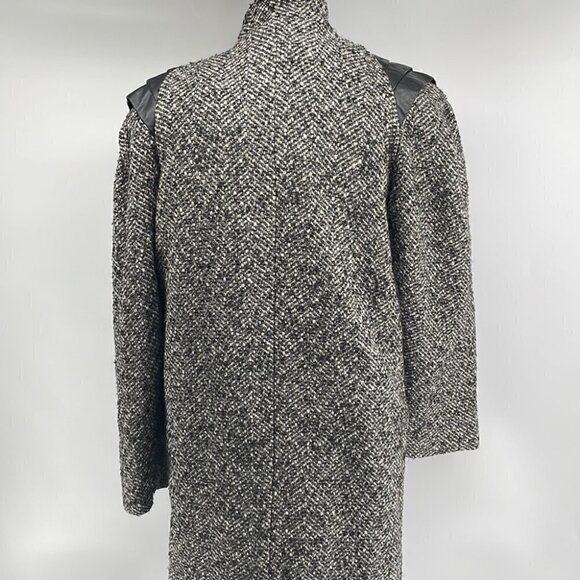 𝅺emblem vintage wool blend full length coat button down faux leather detail - Picture 8 of 9